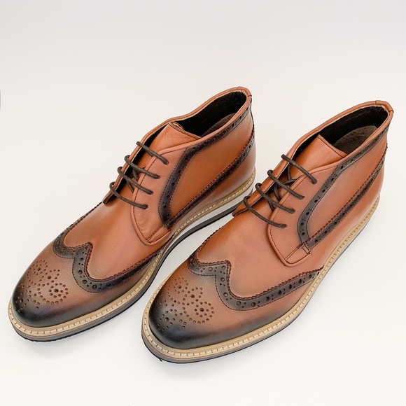 Tan Wingtip Derby Leather Half Boots